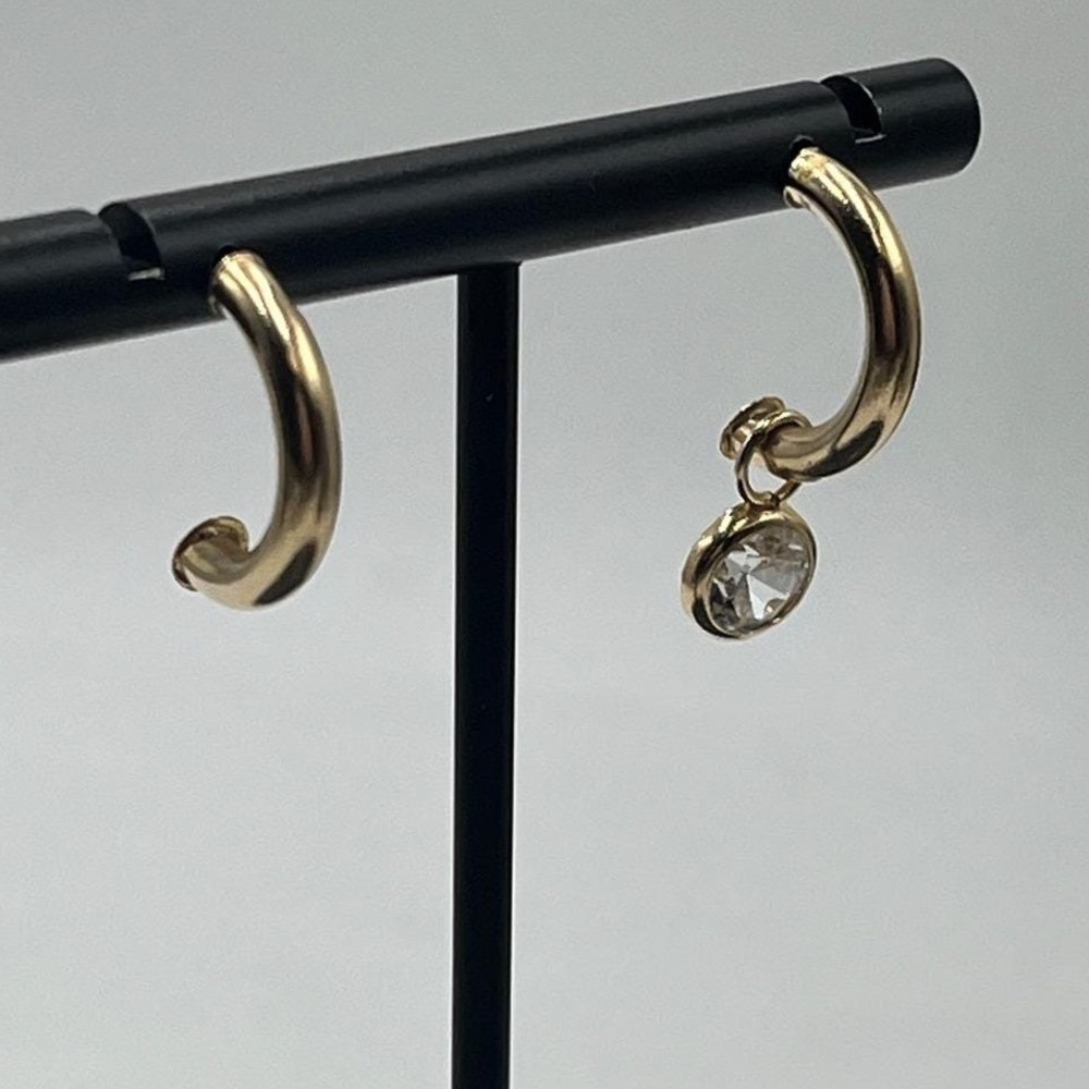 AAJ Vintage Designer 10k Yellow Gold J Half-Hoop Dangle Round CZ Charm Earrings